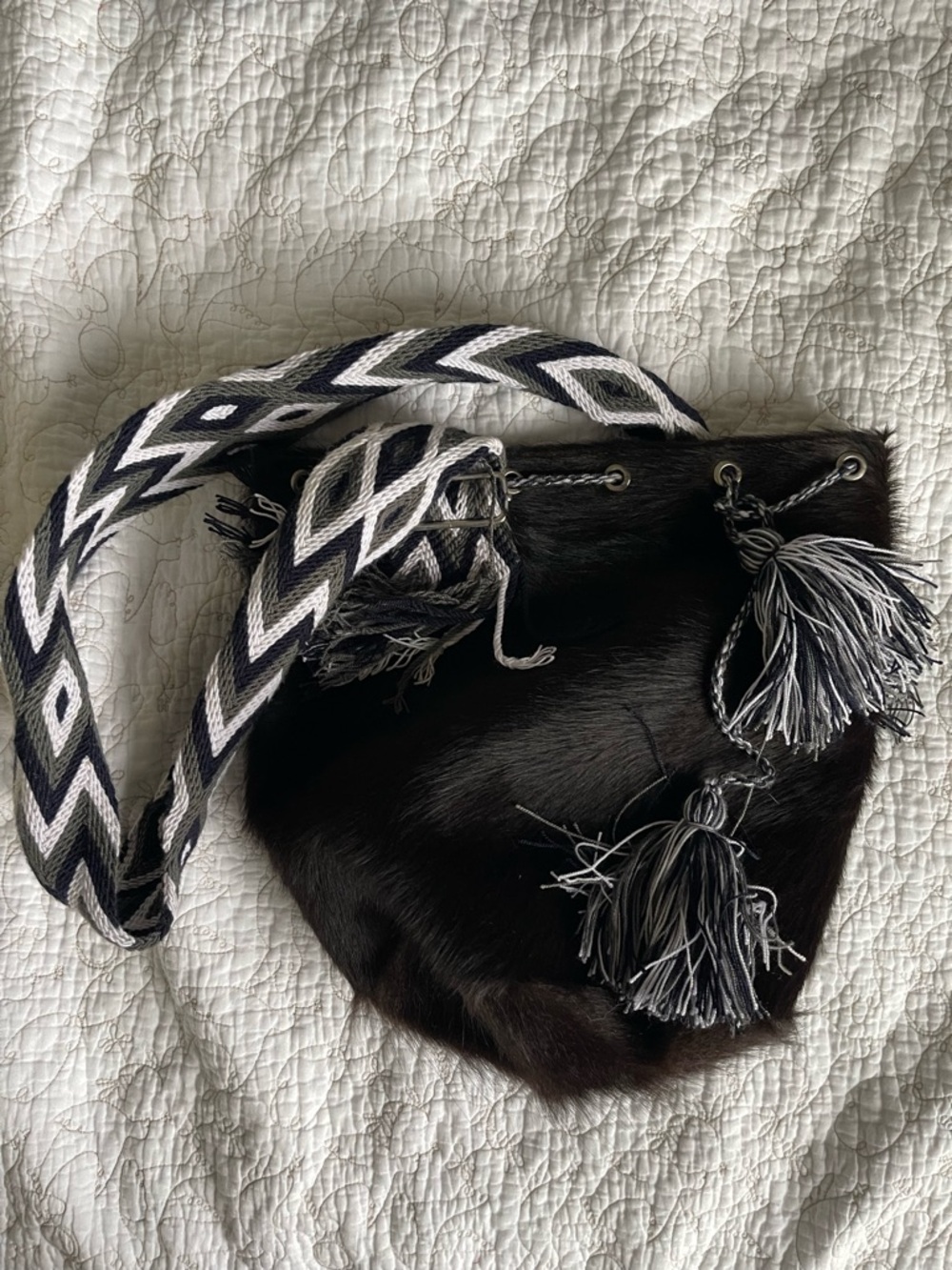 Handmade Black Cowhide Bucket Bag